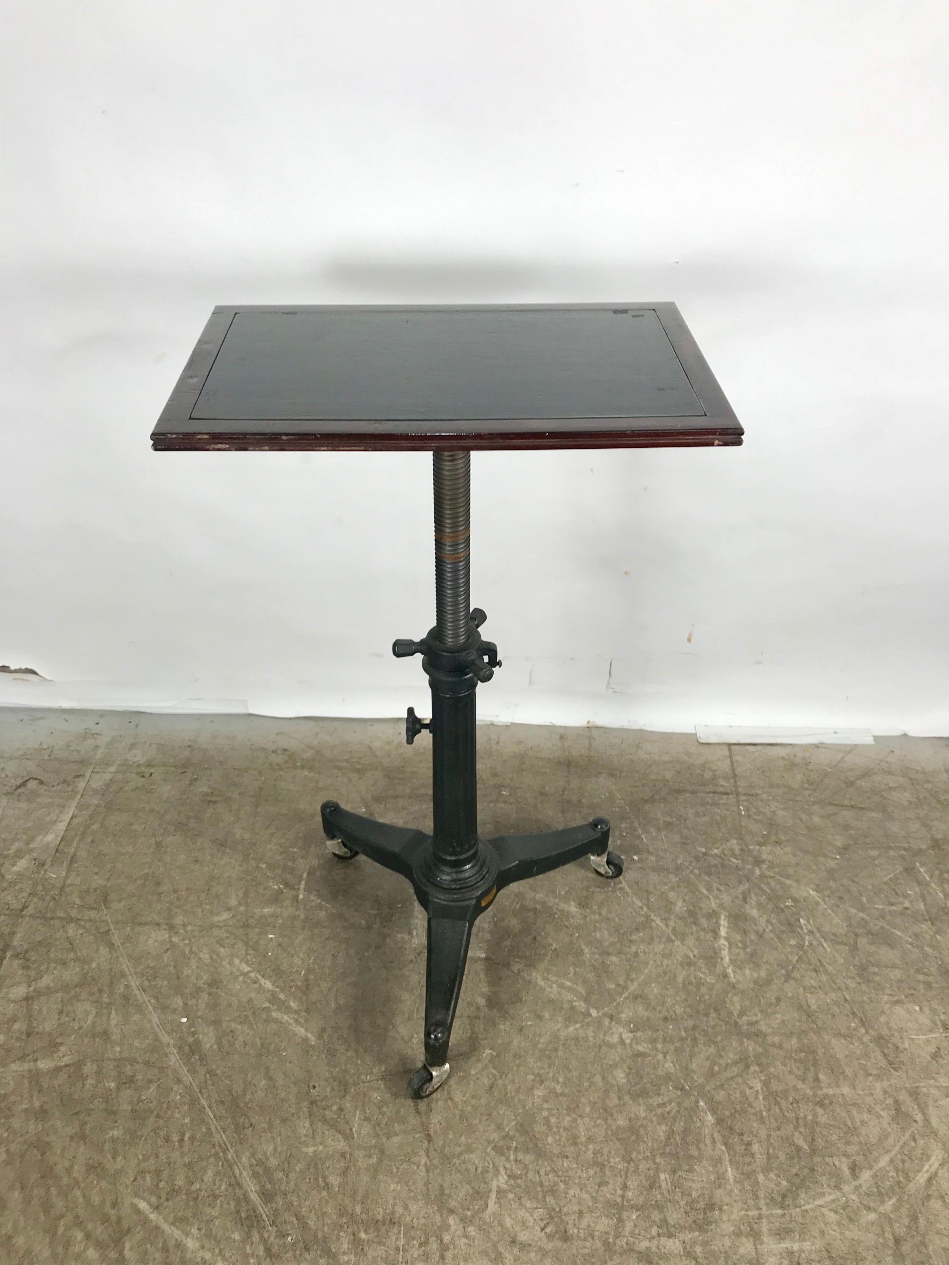 1920s Cast Iron and Wood Industrial Adjustable Table by Karl Manufacturing Co. 1