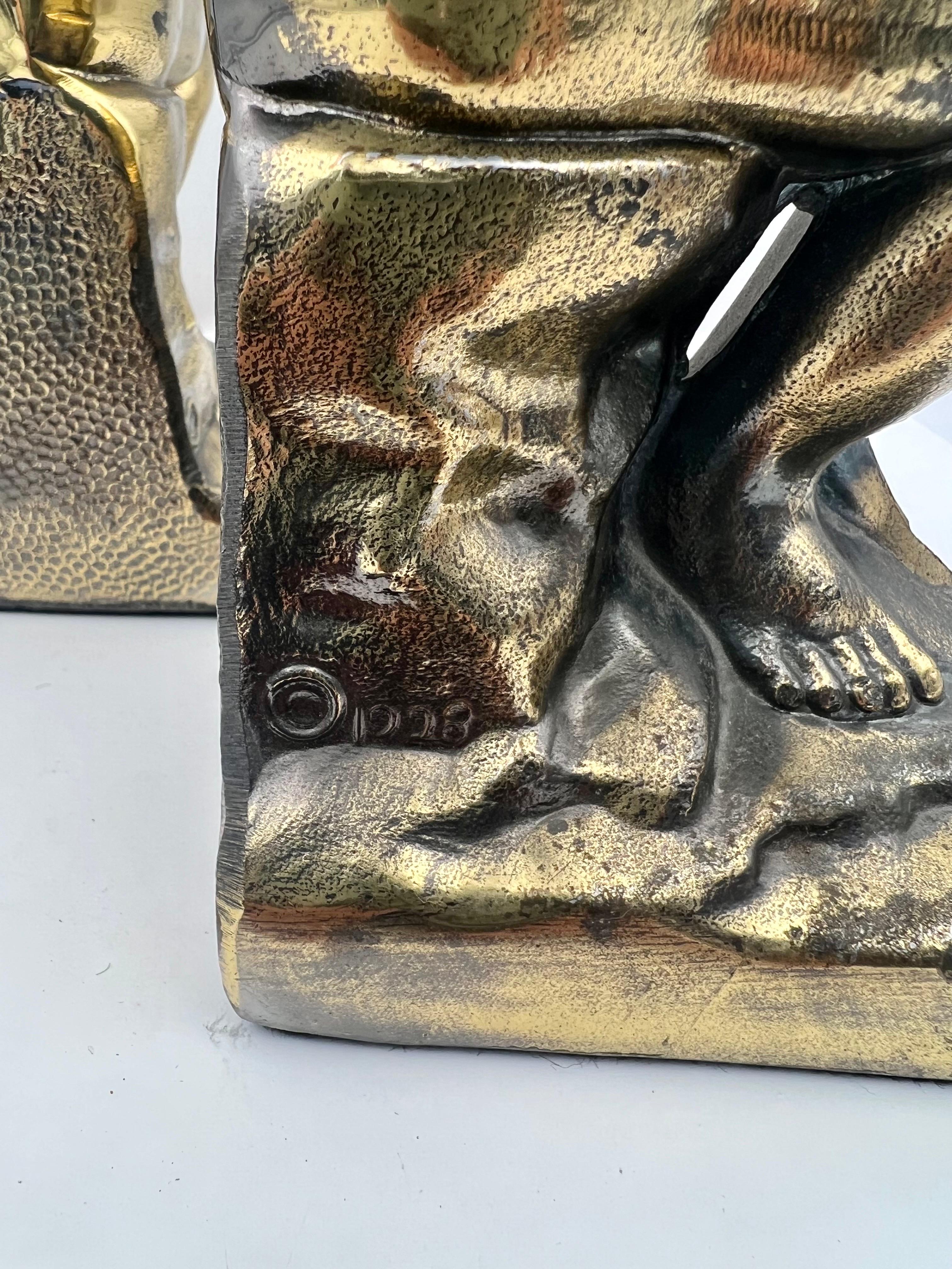 1920s Cast Metal the Thinker Pair of Bookends After Rodin Sculpture In Good Condition In San Diego, CA
