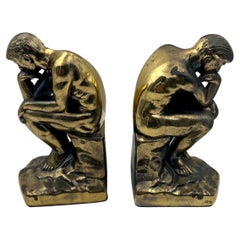 1920s Cast Metal the Thinker Pair of Bookends After Rodin Sculpture