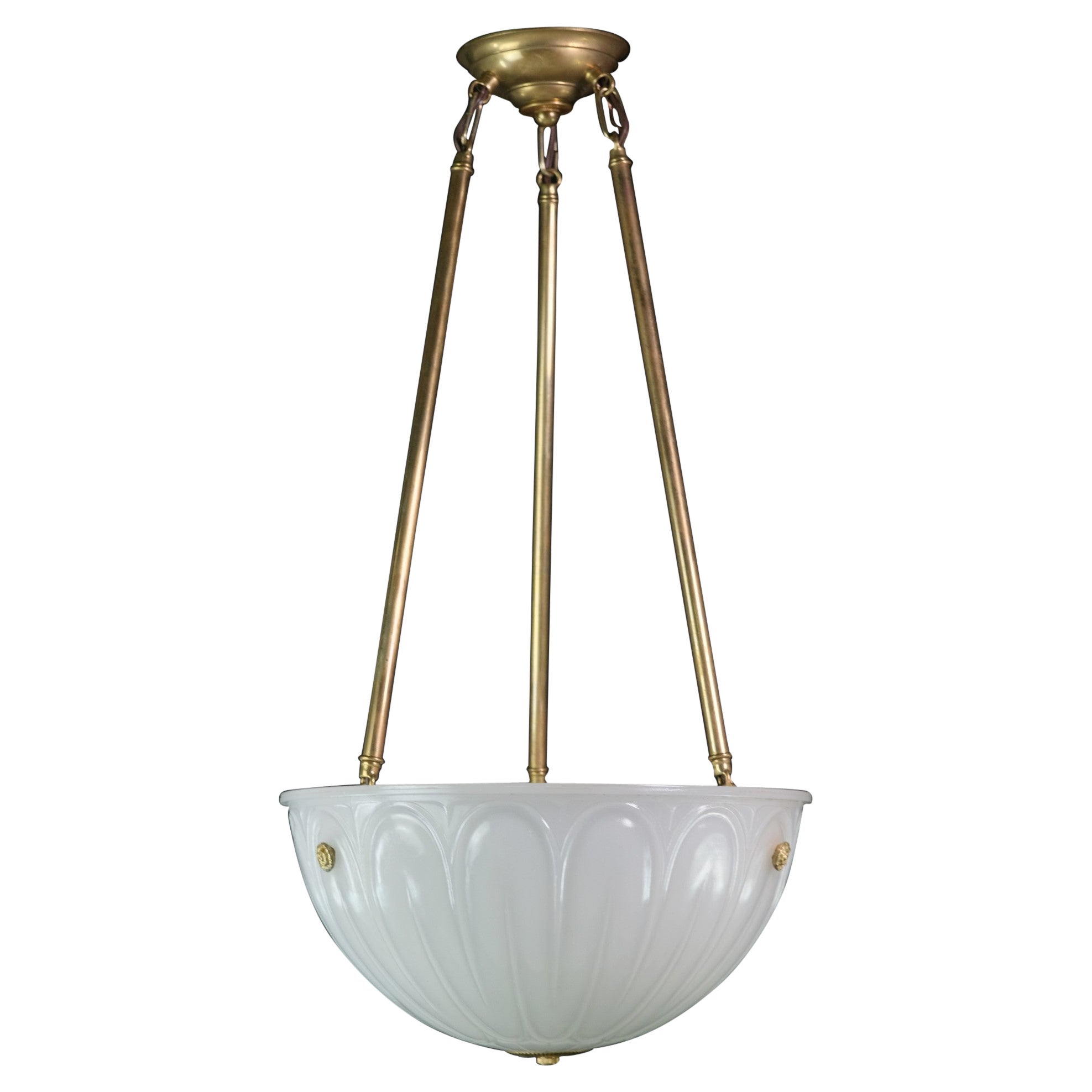 1920s Cast Milk Glass Dish Pendant Light Brass Hardware