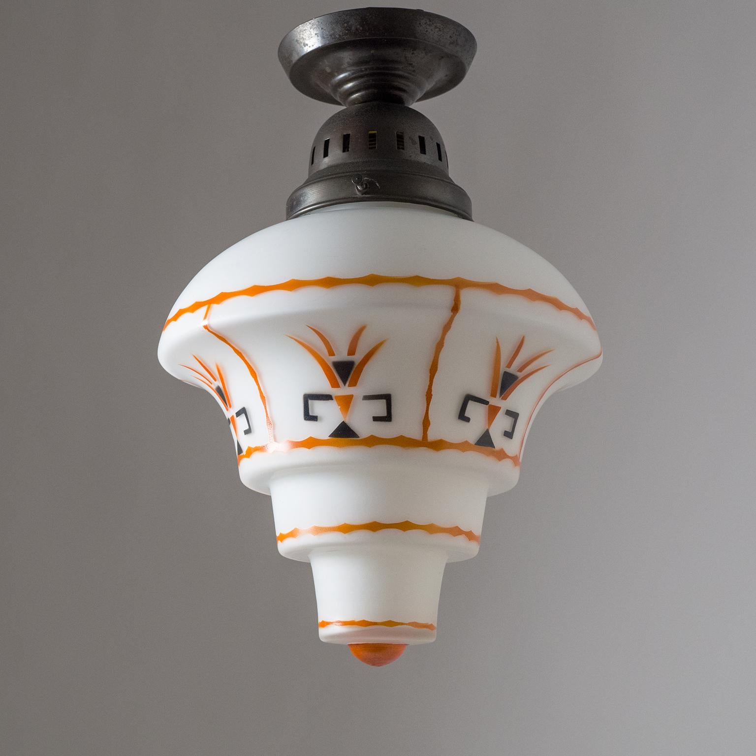 1920s Ceiling Light, Enameled Glass and Brass 4