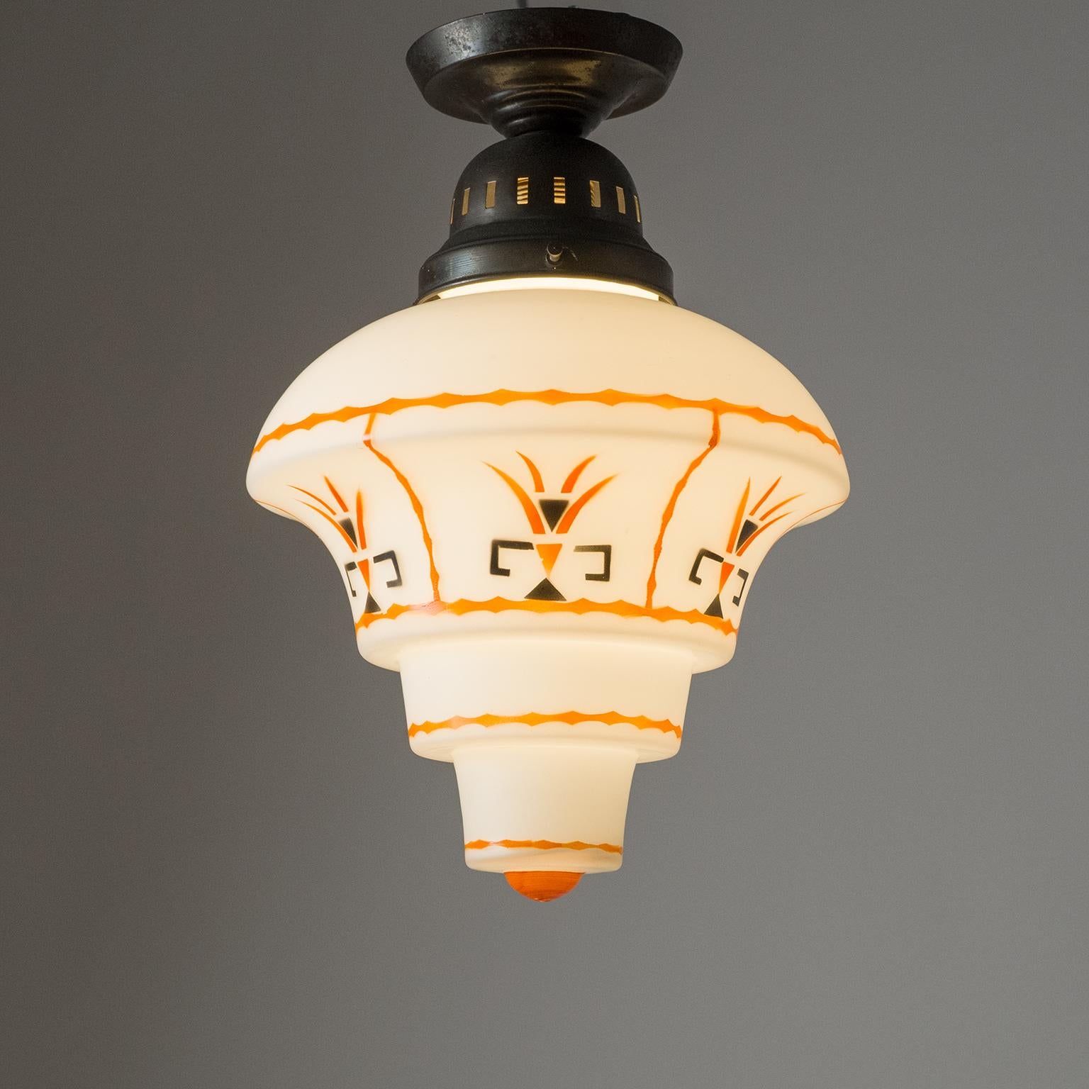1920s Ceiling Light, Enameled Glass and Brass 5