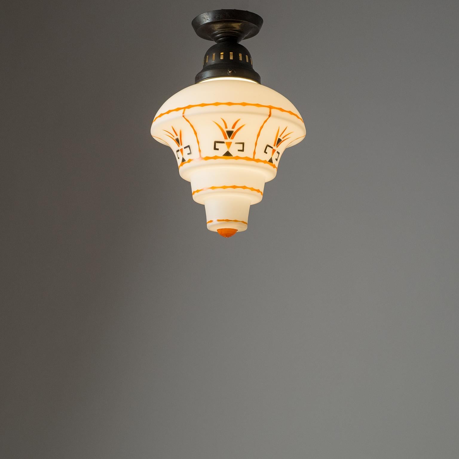 1920s Ceiling Light, Enameled Glass and Brass 6