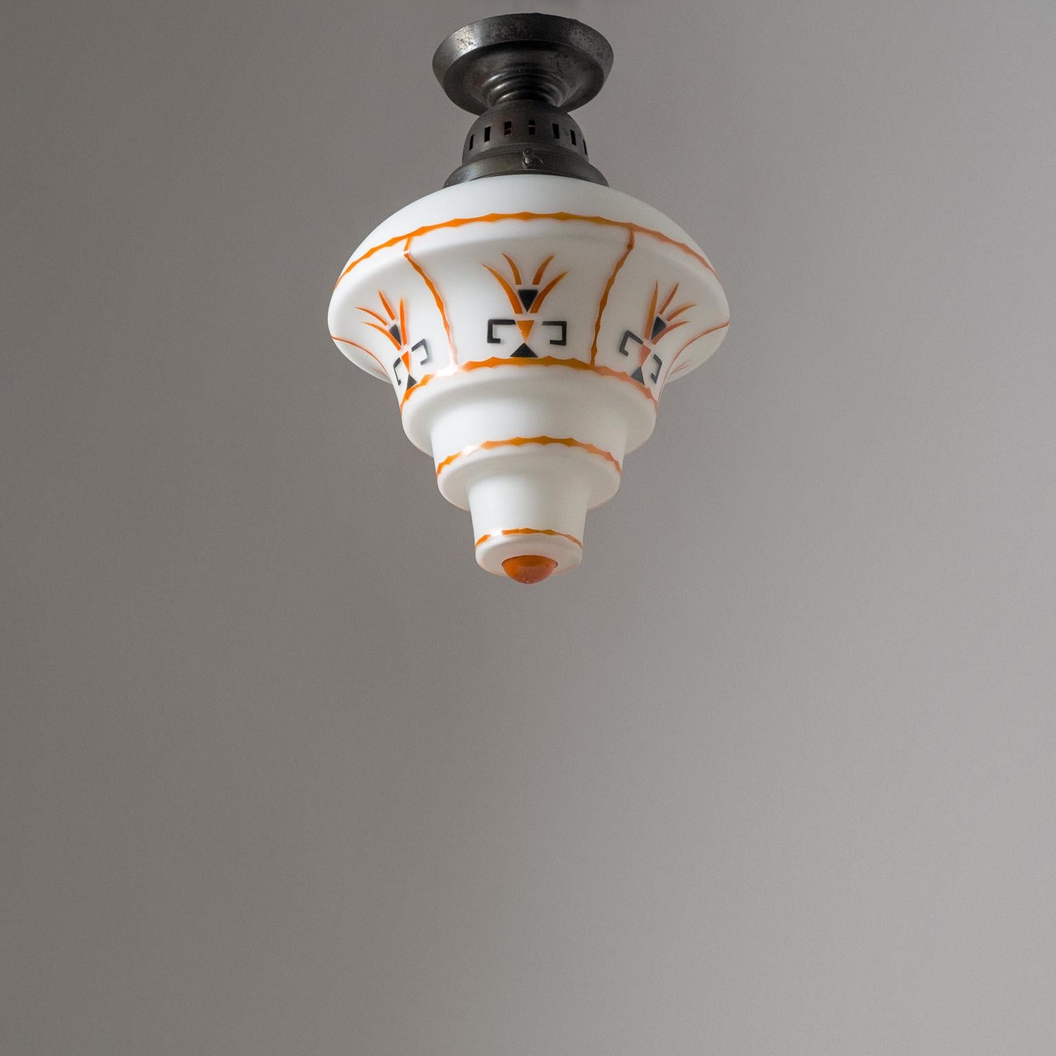 1920s Ceiling Light, Enameled Glass and Brass 7