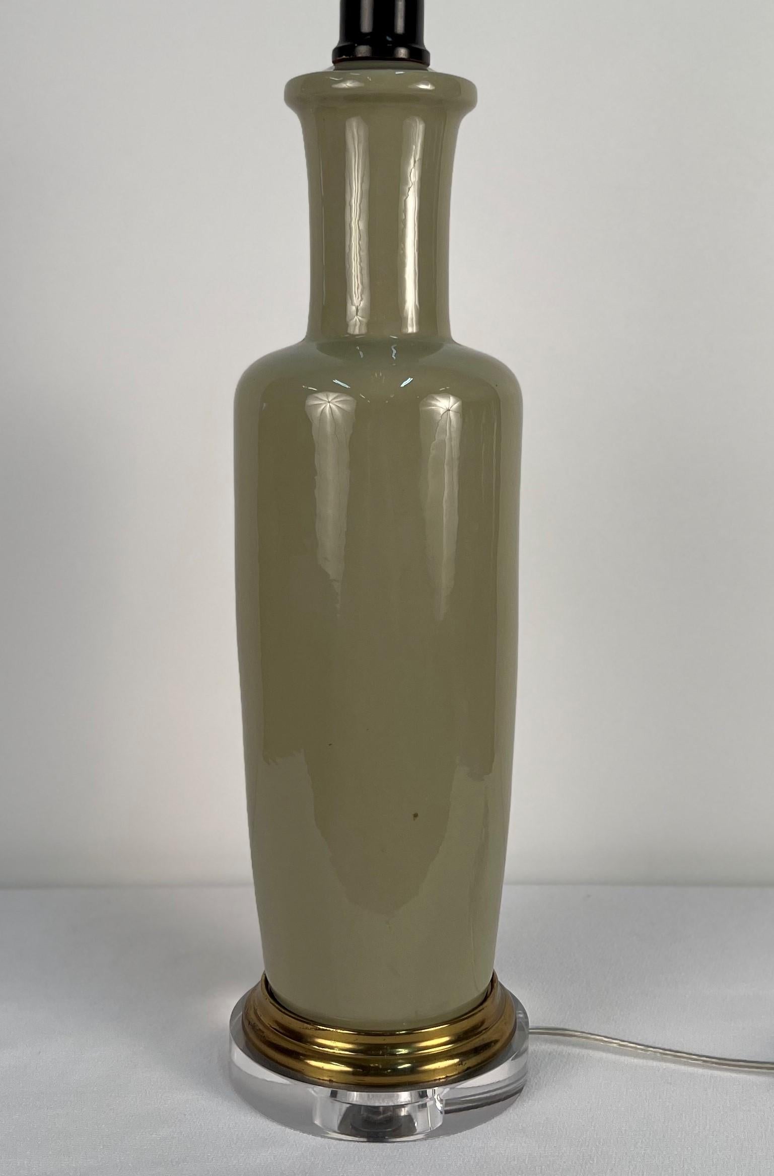 Brass 1920's Celadon Porcelain Table Lamp For Sale