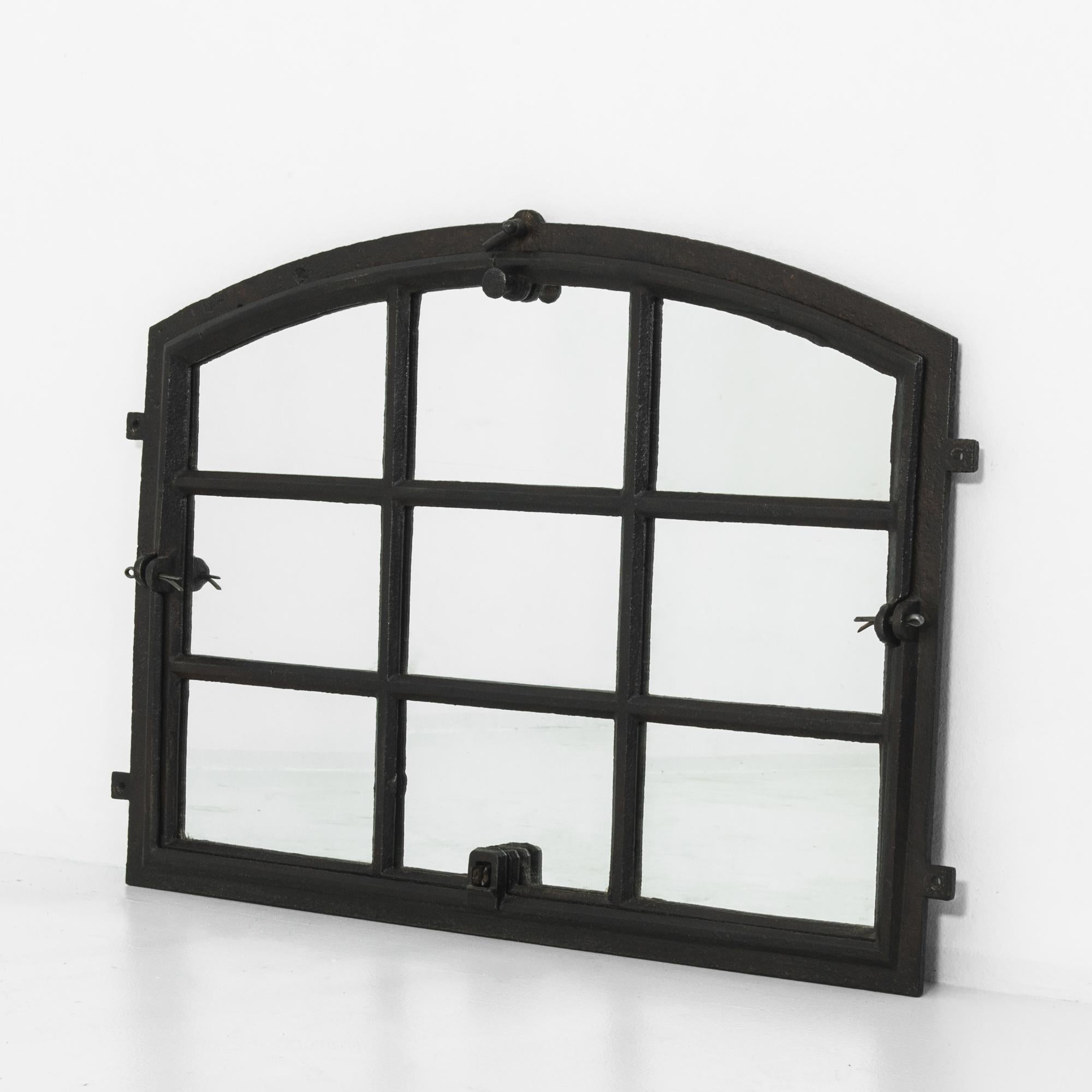 Polish 1920s Central European Industrial Cast Iron Mirror