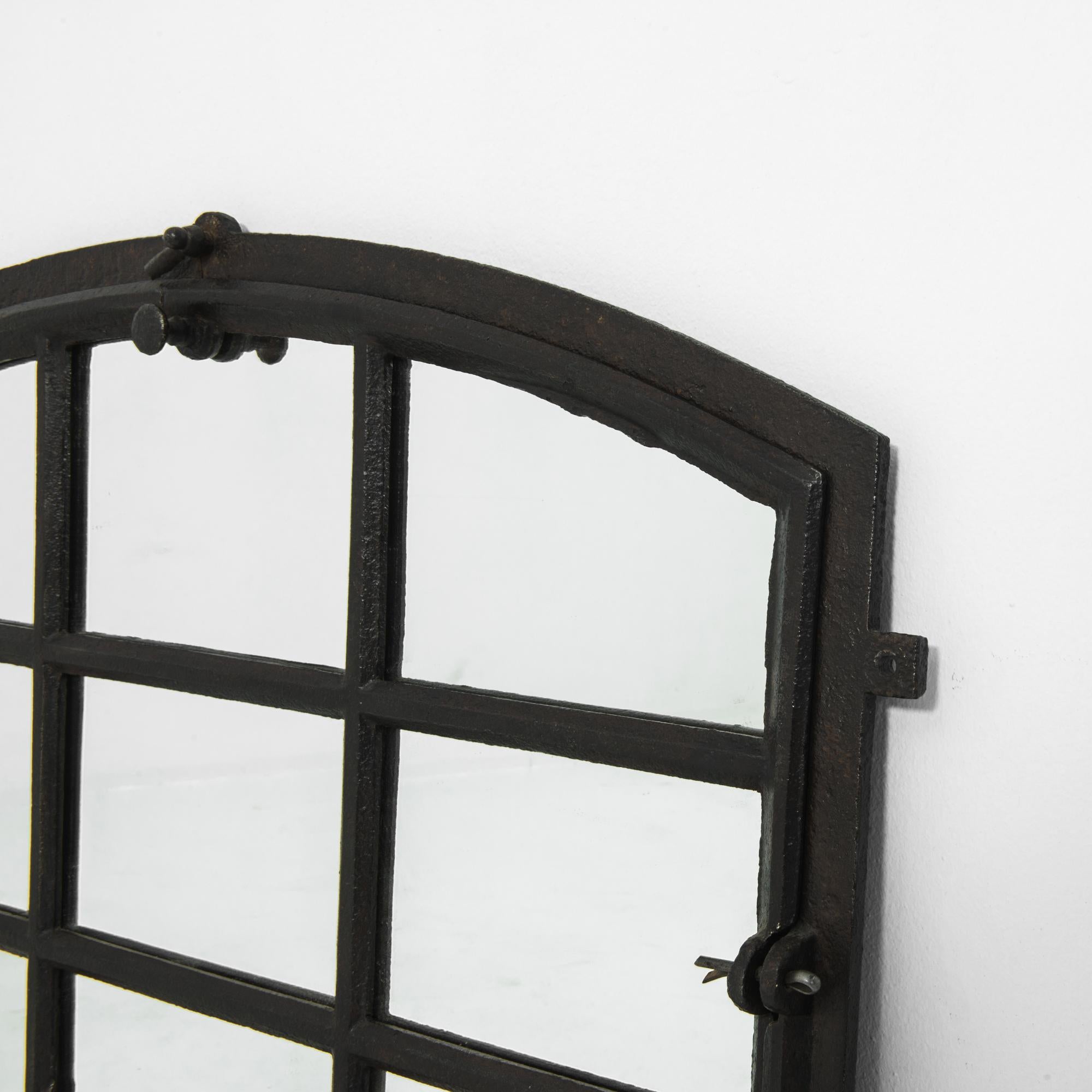 1920s Central European Industrial Cast Iron Mirror In Good Condition In High Point, NC