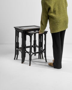 1920s Central European Wooden Nesting Table with Glass Top