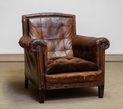 1920s Century Authentic English Bottom Back Tan Brown Nailed Cigar / Club Chair