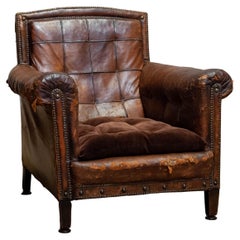 1920s Century Authentic English Bottom Back Tan Brown Nailed Cigar / Club Chair