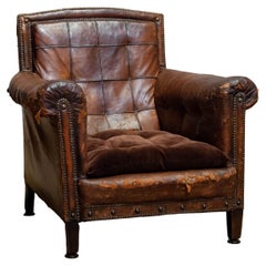 1920s Century Authentic English Bottom Back Tan Brown Nailed Cigar / Club Chair