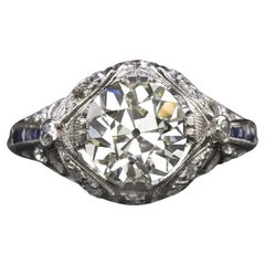 1920s Certified 2 Carat Old European Art Deco Platinum Diamond Ring