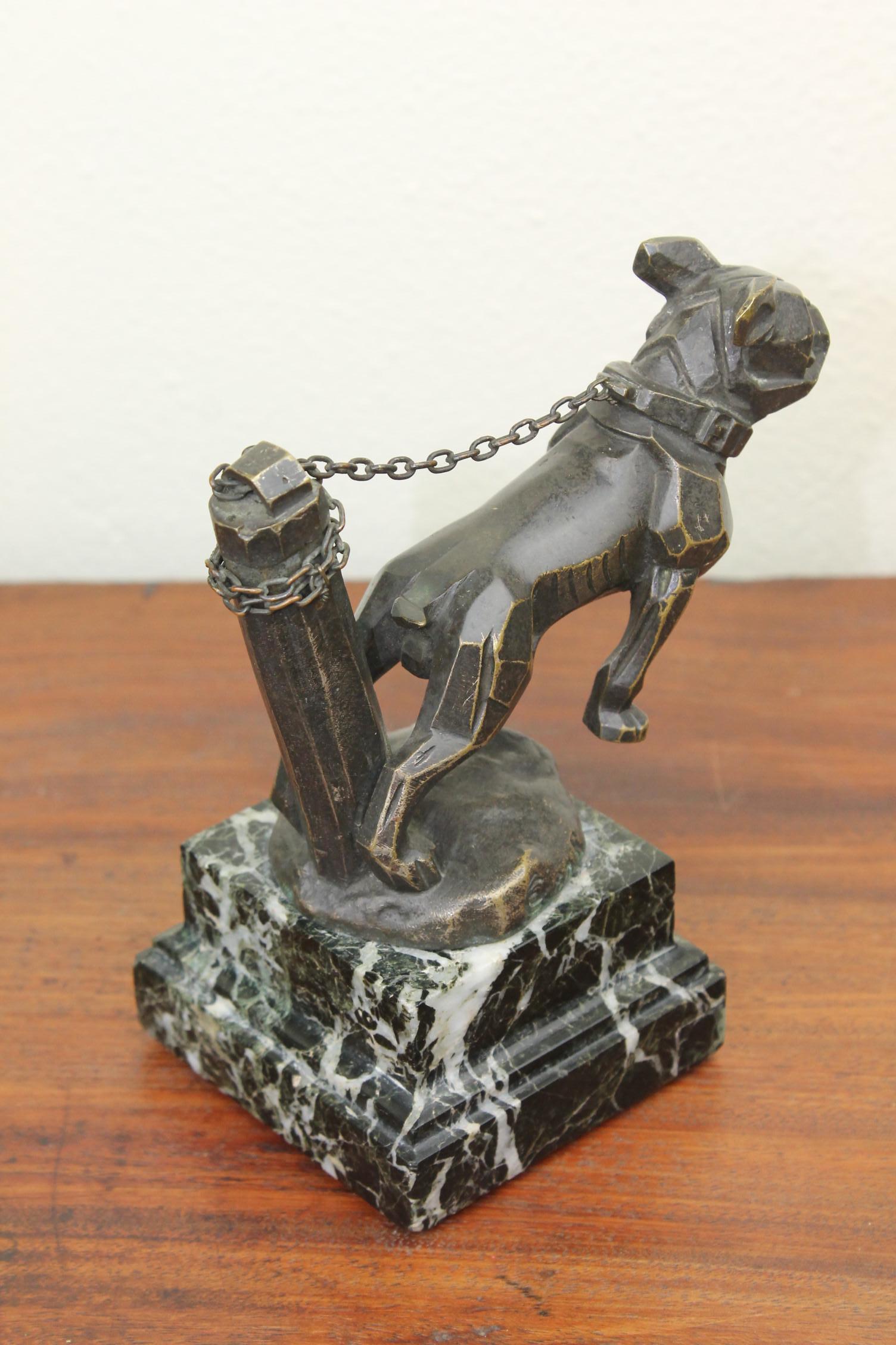 1920s Chained French Bulldog Radiator Car Mascot, Hood Ornament Art Deco 1
