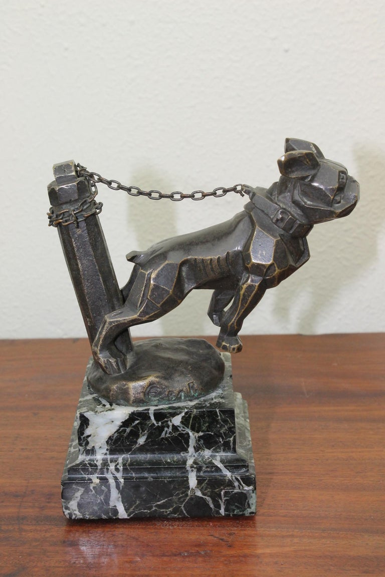 1920s Chained French Bulldog Radiator Car Mascot, Hood Ornament Art