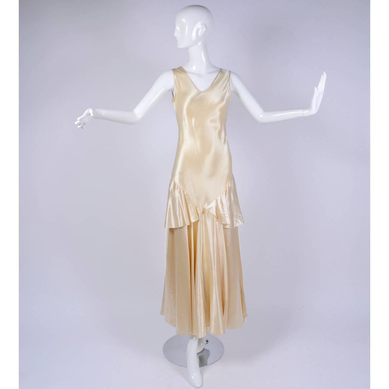 satin 20s dress 1970s does 1920s Satin Slip Dress with Fringe Trim Wayward Collection