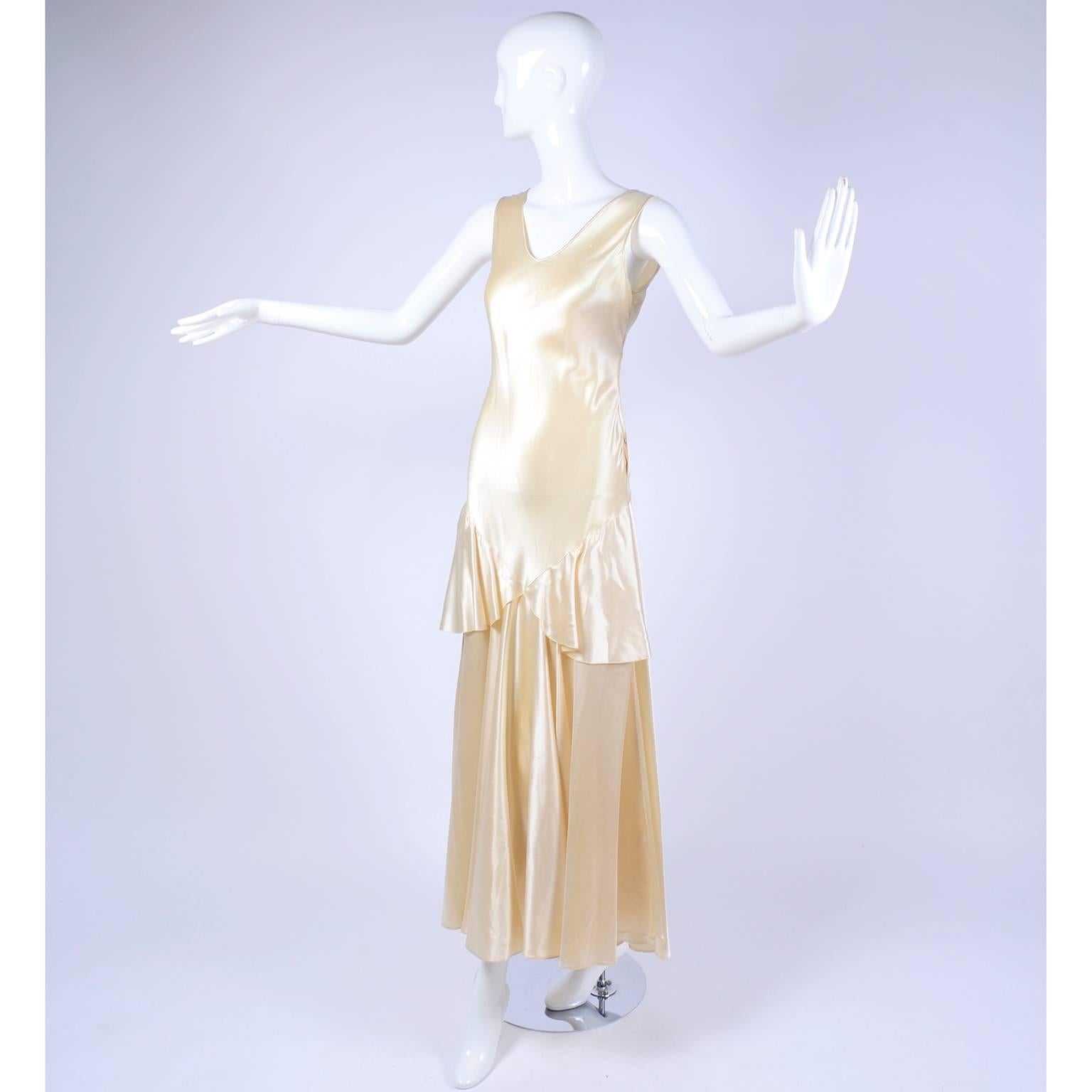 Beige 1920s Champagne Satin Wedding Gown Sleeveless Silk Dress