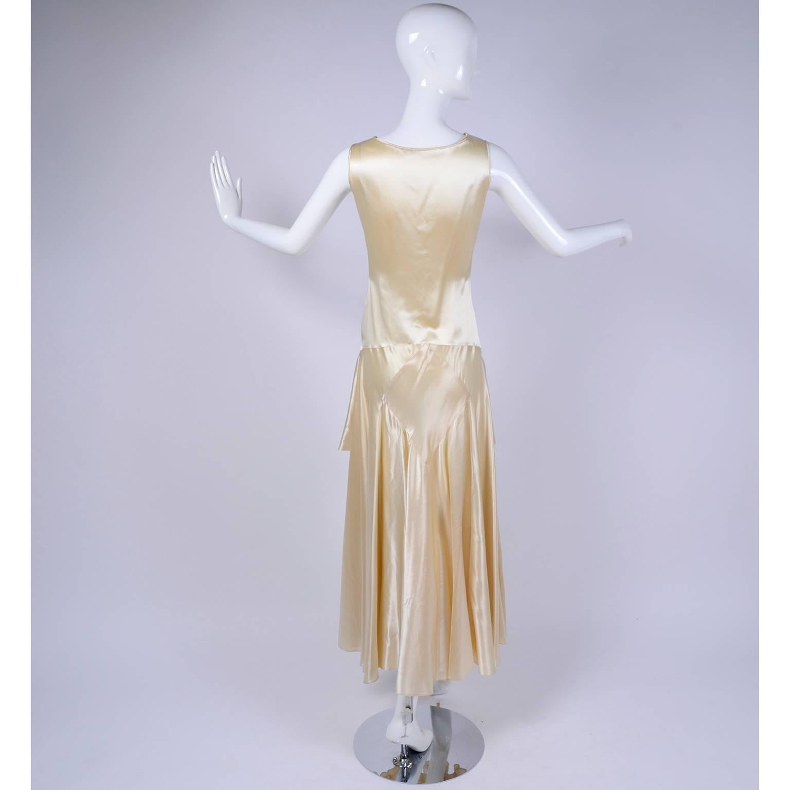 1920s Champagne Satin Wedding Gown Sleeveless Silk Dress In Good Condition In Portland, OR