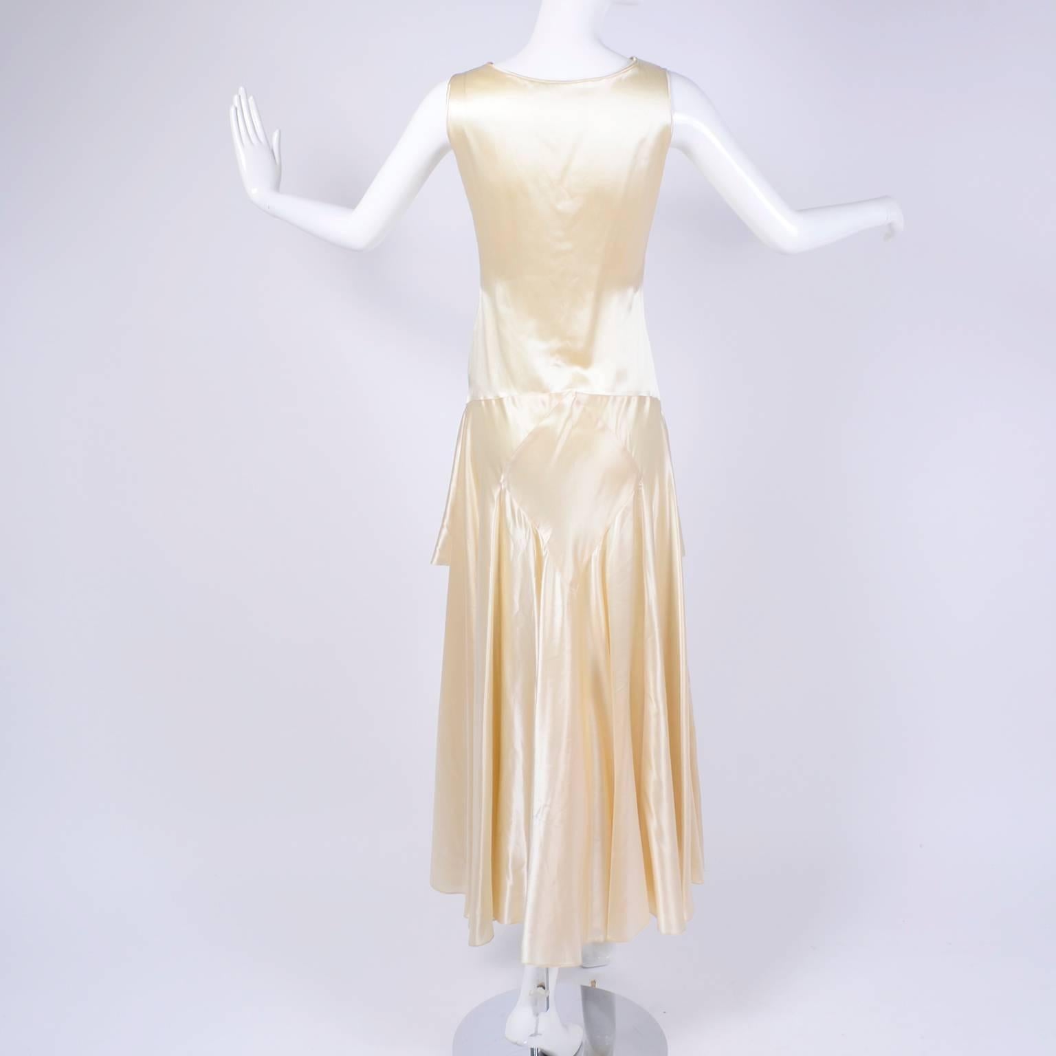 Women's 1920s Champagne Satin Wedding Gown Sleeveless Silk Dress
