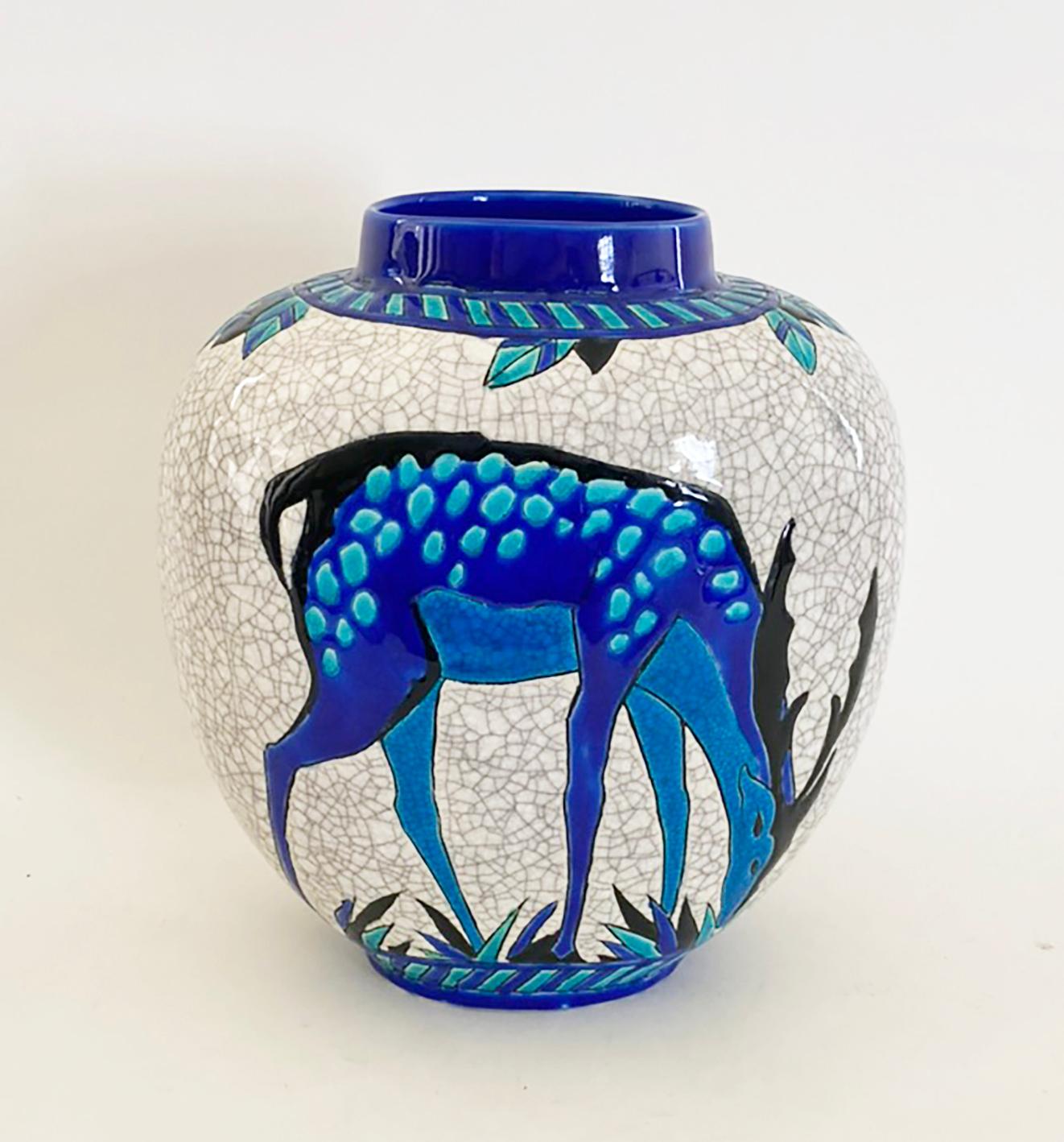 1920s Charles Catteau (1880-1966) for Keramis Deer Vase For Sale 1