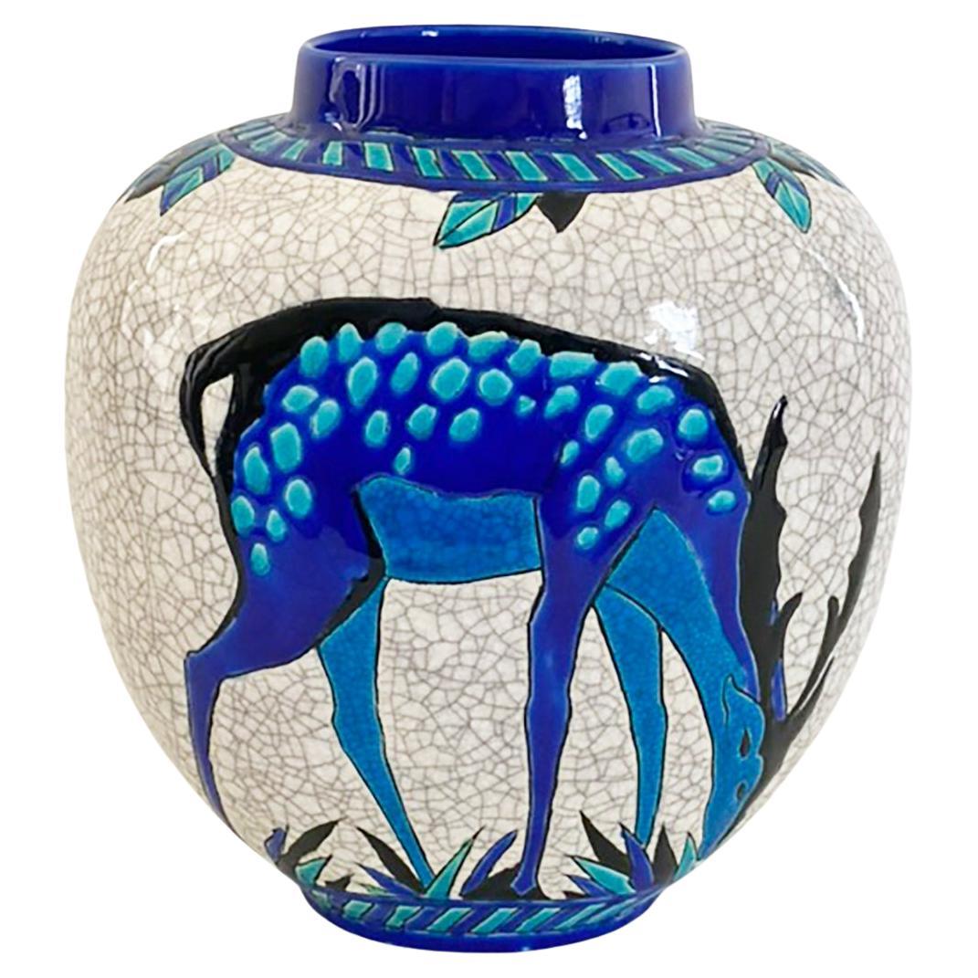 1920s Charles Catteau (1880-1966) for Keramis Deer Vase For Sale