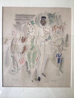 1920s Charles Laborde Watercolor of Paris Street Scene