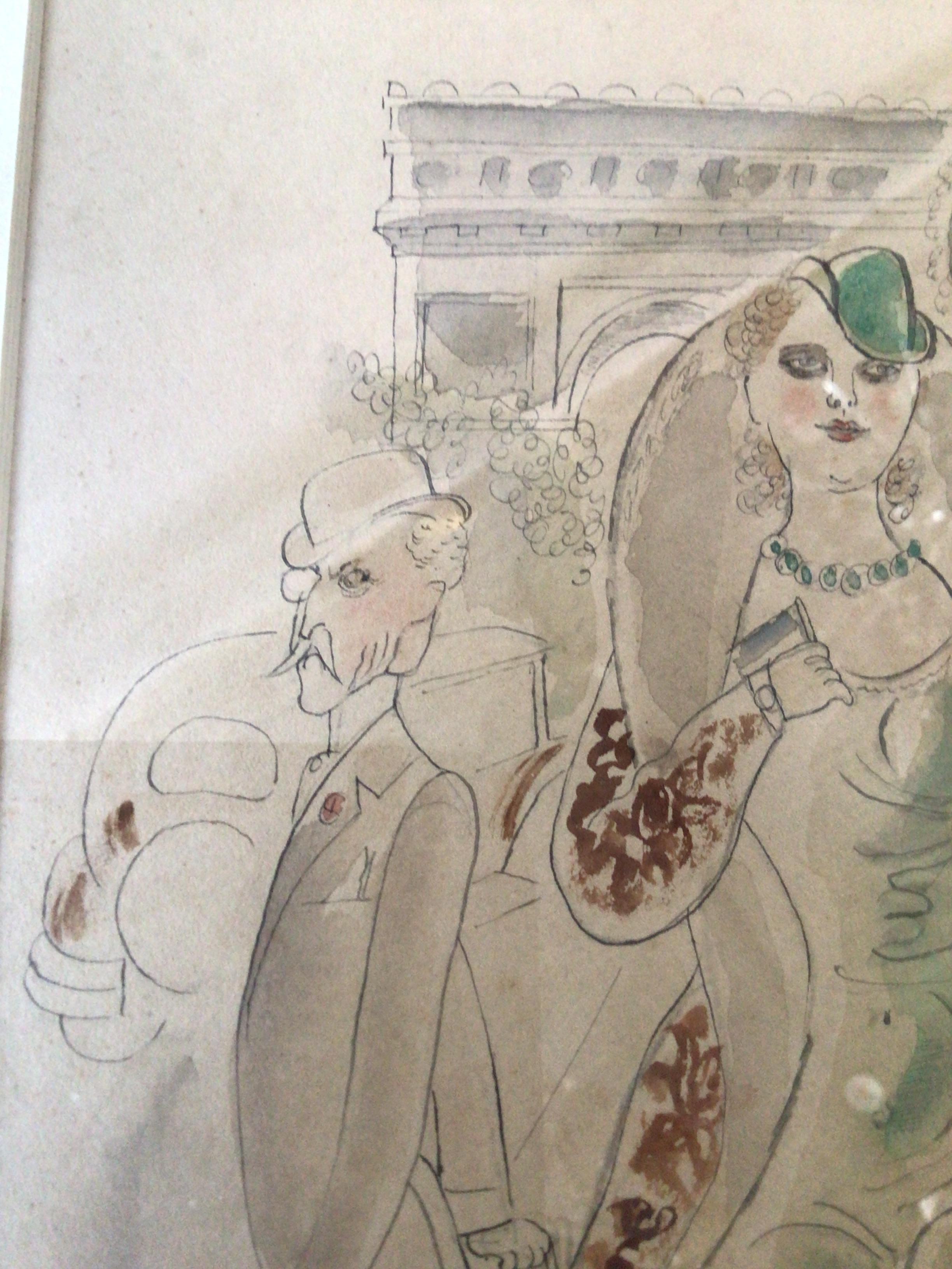 Paper 1920s Charles Laborde Watercolor of Paris Street Scene For Sale