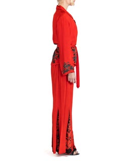 1920S Cherry Red Blossom Silk Pajamas