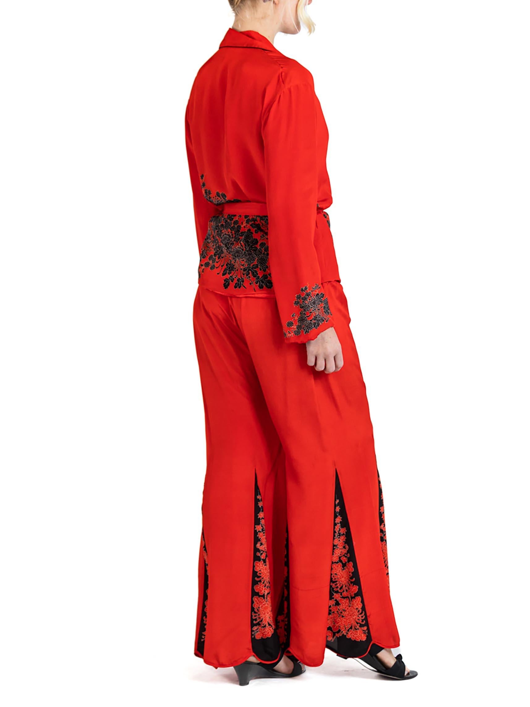 1920S Cherry Red Blossom Silk Pajamas In Excellent Condition In New York, NY