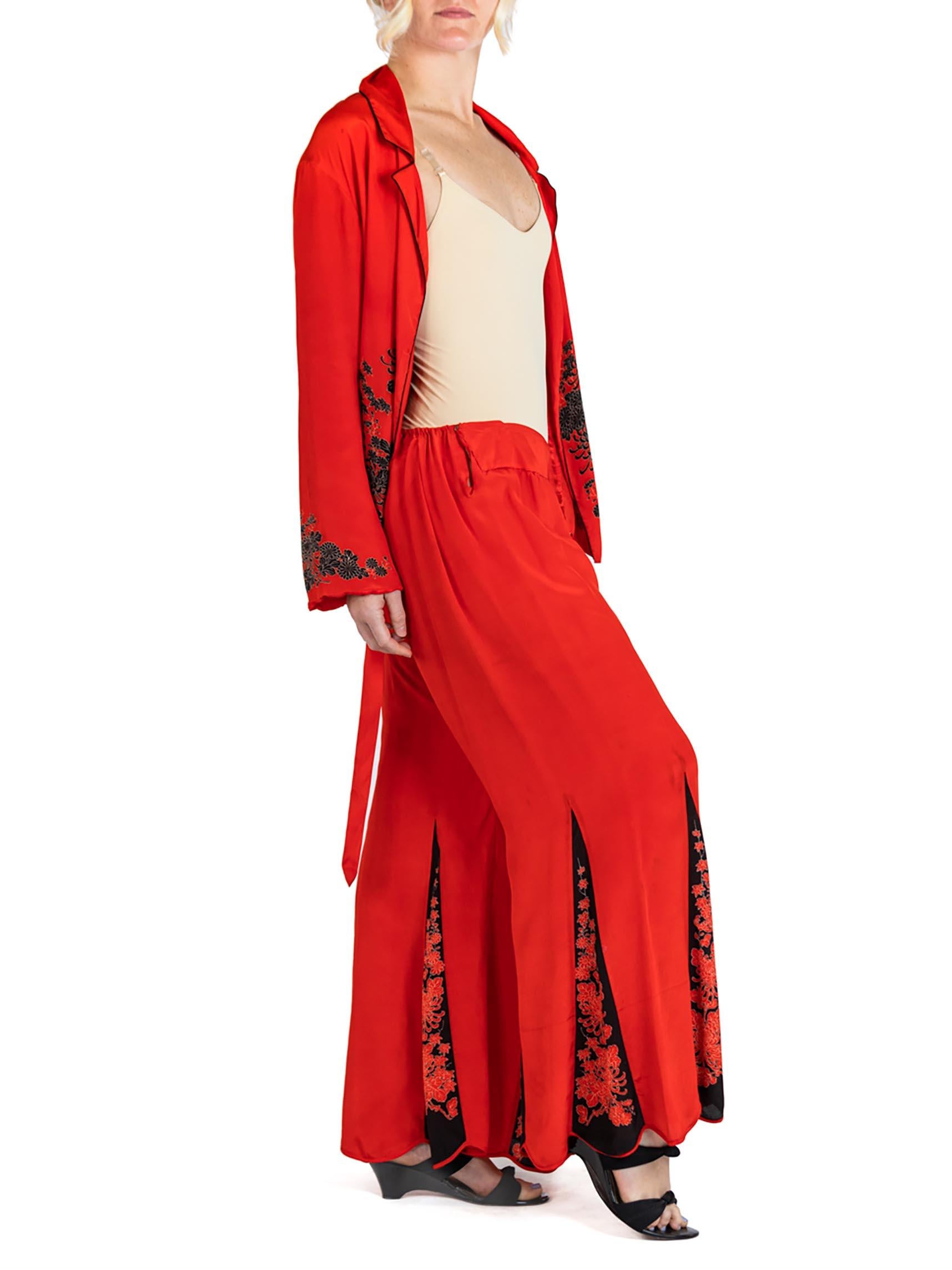 Women's 1920S Cherry Red Blossom Silk Pajamas For Sale