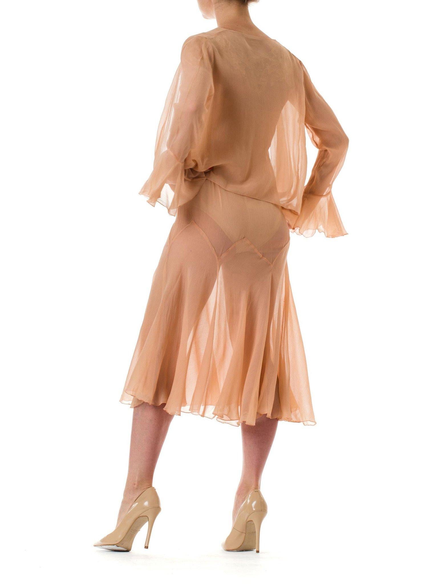 Brown 1920S Blush Pink Silk Chiffon & Lace Sheer Dress With Jacket For Sale