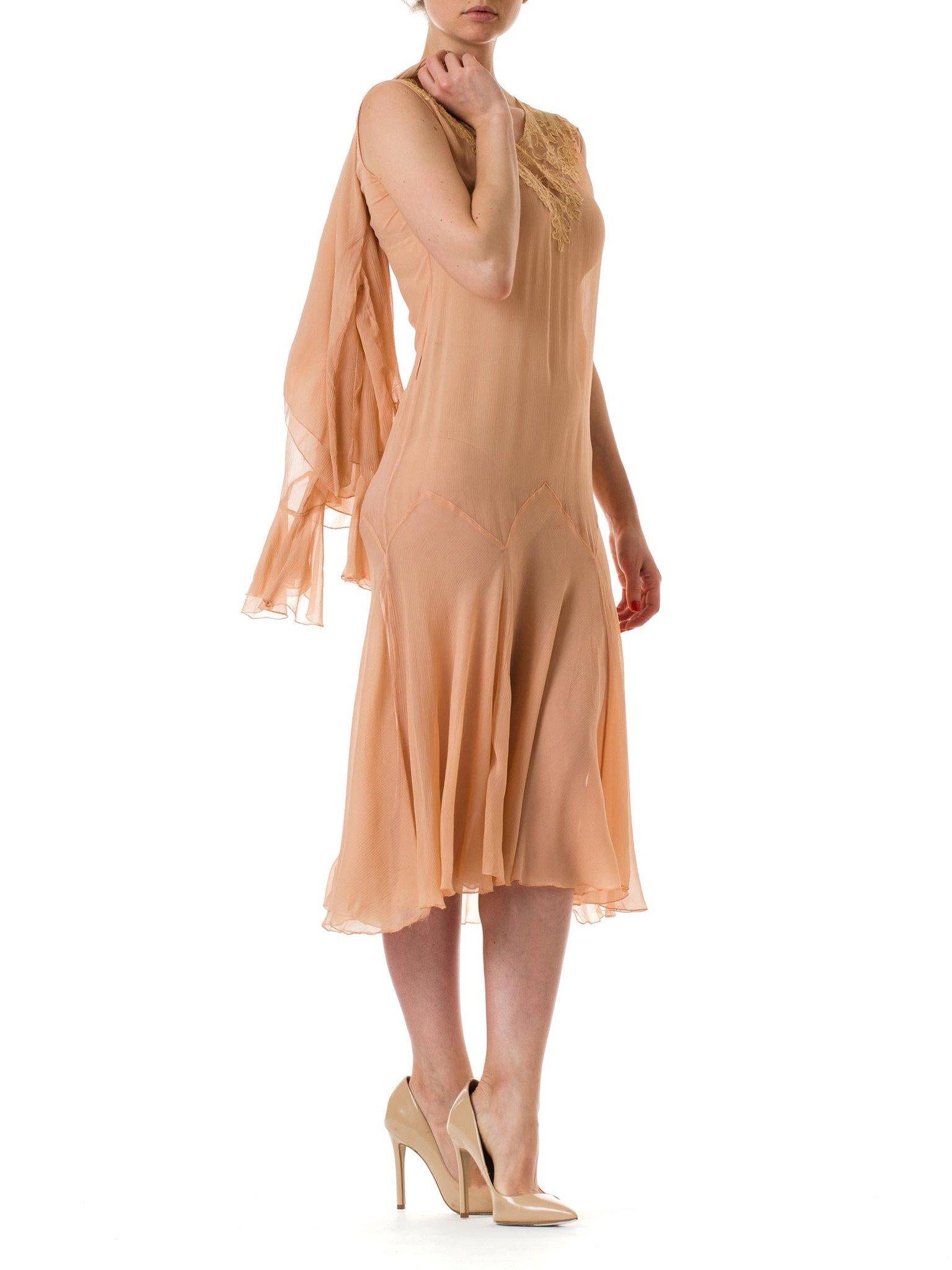 Women's 1920S Blush Pink Silk Chiffon & Lace Sheer Dress With Jacket For Sale