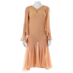 1920S Blush Pink Silk Chiffon & Lace Sheer Dress With Jacket