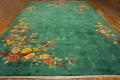 1930s Green Sprays Floral Antique Chinese Art Deco Rug 10'x16' Wool Carpet