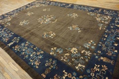 1920s Brown Floral Antique Chinese Art Deco Carpet 10'2"x14'6" Knotted Wool Rug