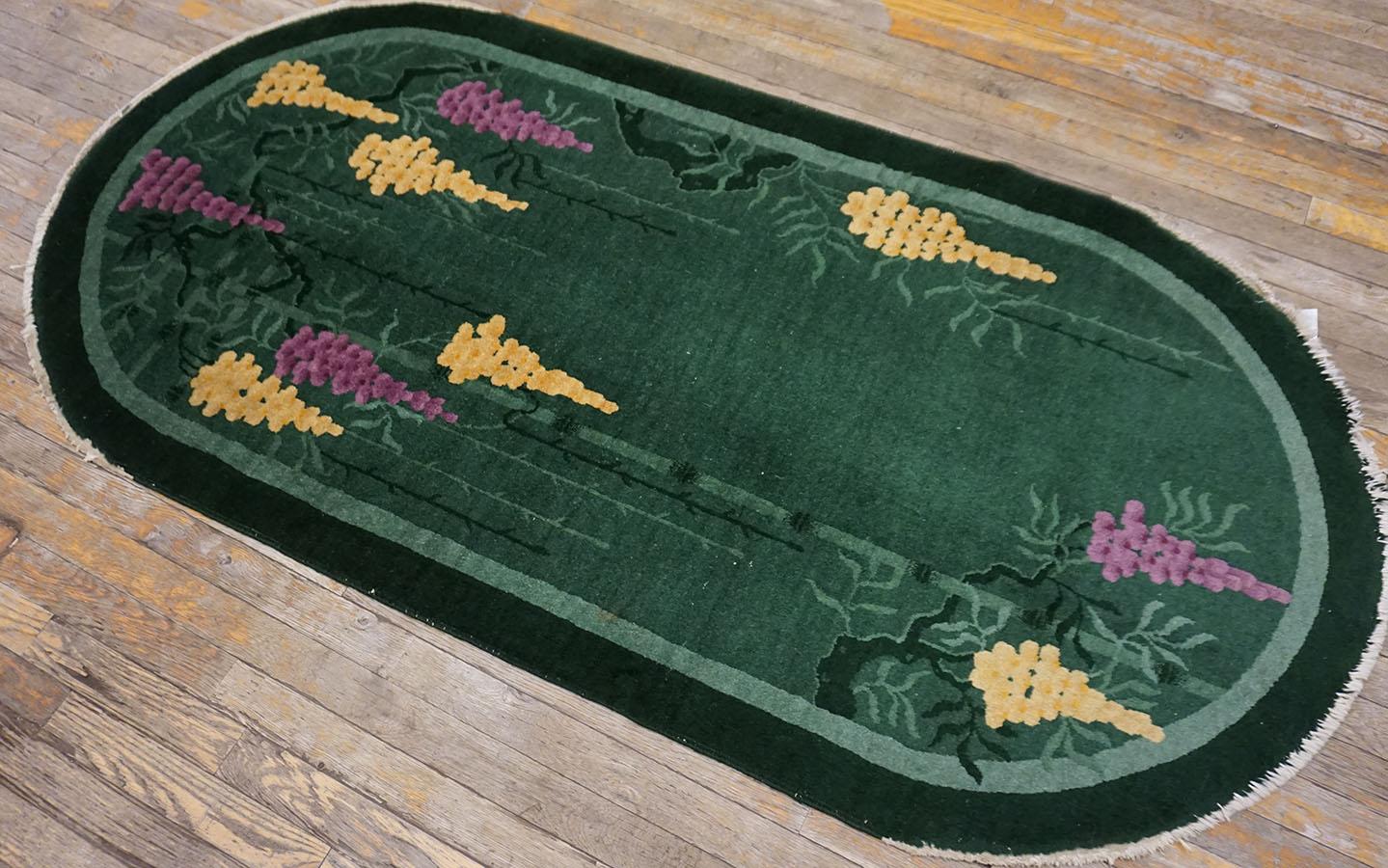 1920s Oval Chinese Art Deco Carpet ( 3'1