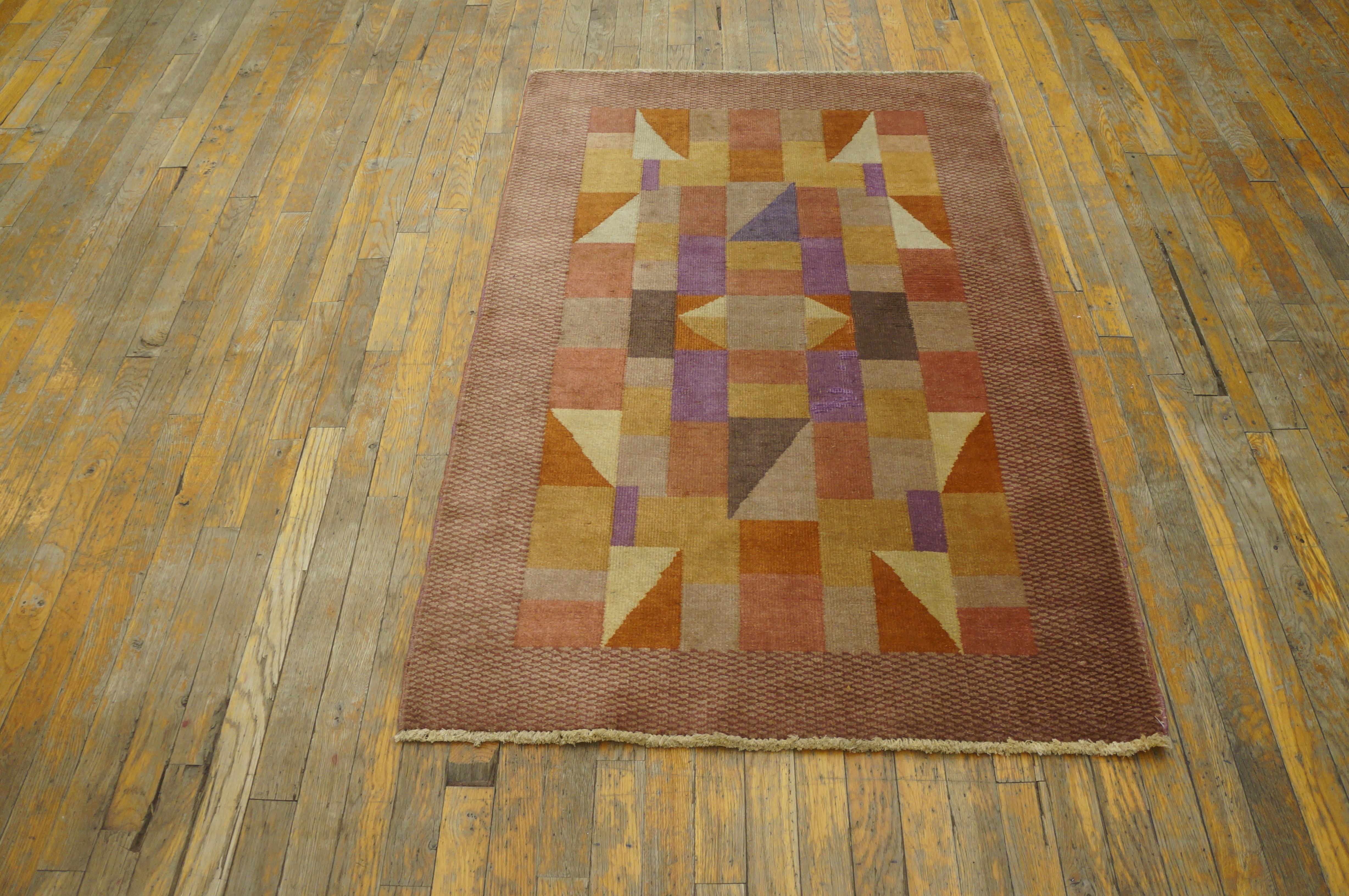 Hand-Knotted 1920s Chinese Art Deco Carpet ( 3' x 4' 8