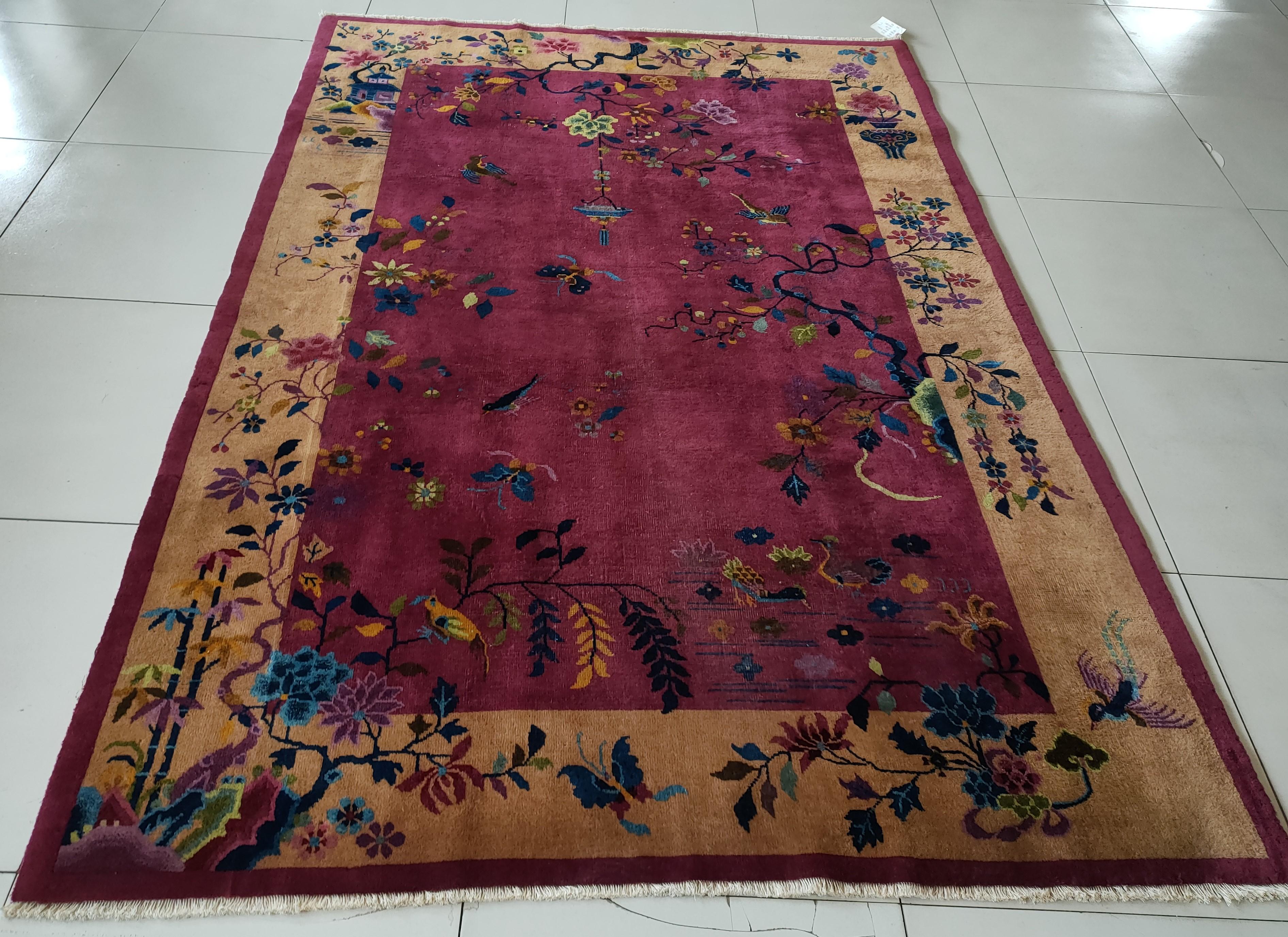 Hand-Knotted 1920s Chinese Art Deco Carpet ( 6' x 8'8