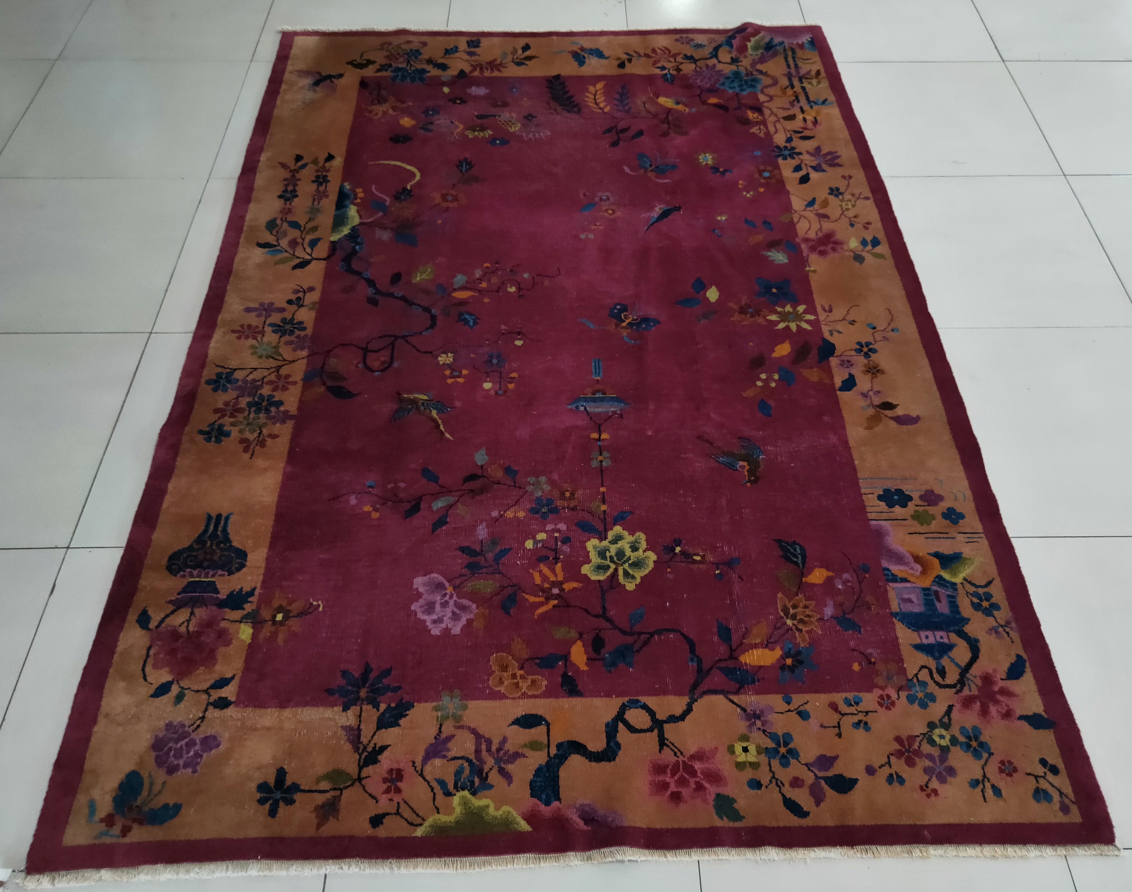 Noué à la main Tapis chinois Art Déco des années 1920 ( 6' x 8'8
