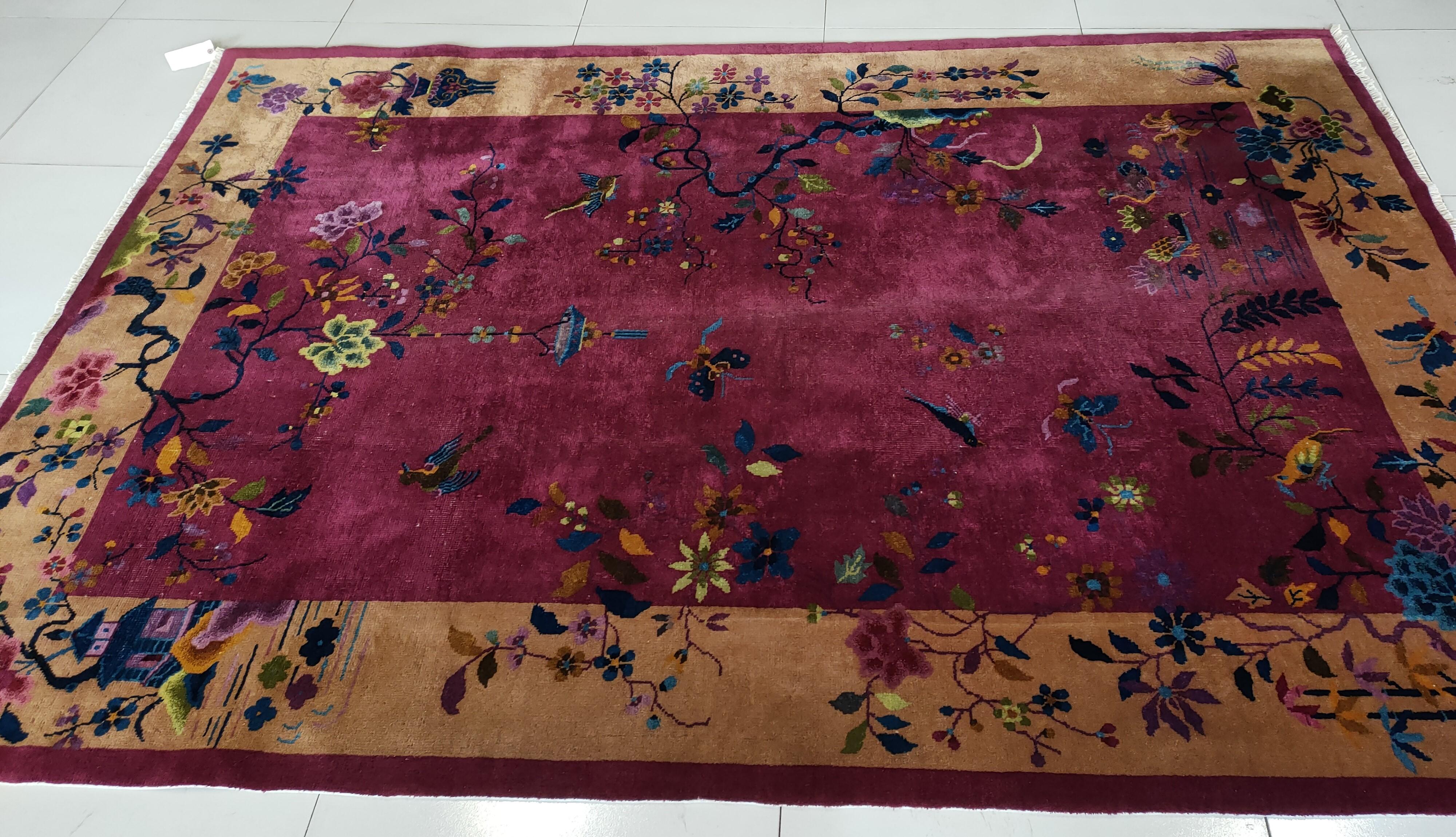 Early 20th Century 1920s Chinese Art Deco Carpet ( 6' x 8'8