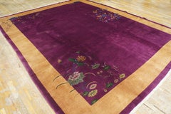 1920s Purple Gold Antique Open Chinese Art Deco Carpet ( 8'10" x 11'6" Wool Rug