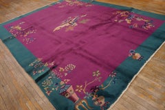 Exciting Fuschia Ground Color wit Colorful Flowery Antique Chinese Deco Rug