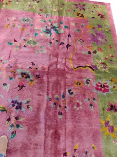 Nice Soft Mauve Pink Color Wool Pile Floral Antique Chinese Art Deco Carpet Rug