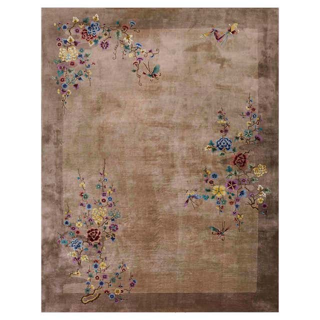 Deco Design Rug 1920s Taupe Background Iconic Floral Design Antique Chinese Art Deco ...