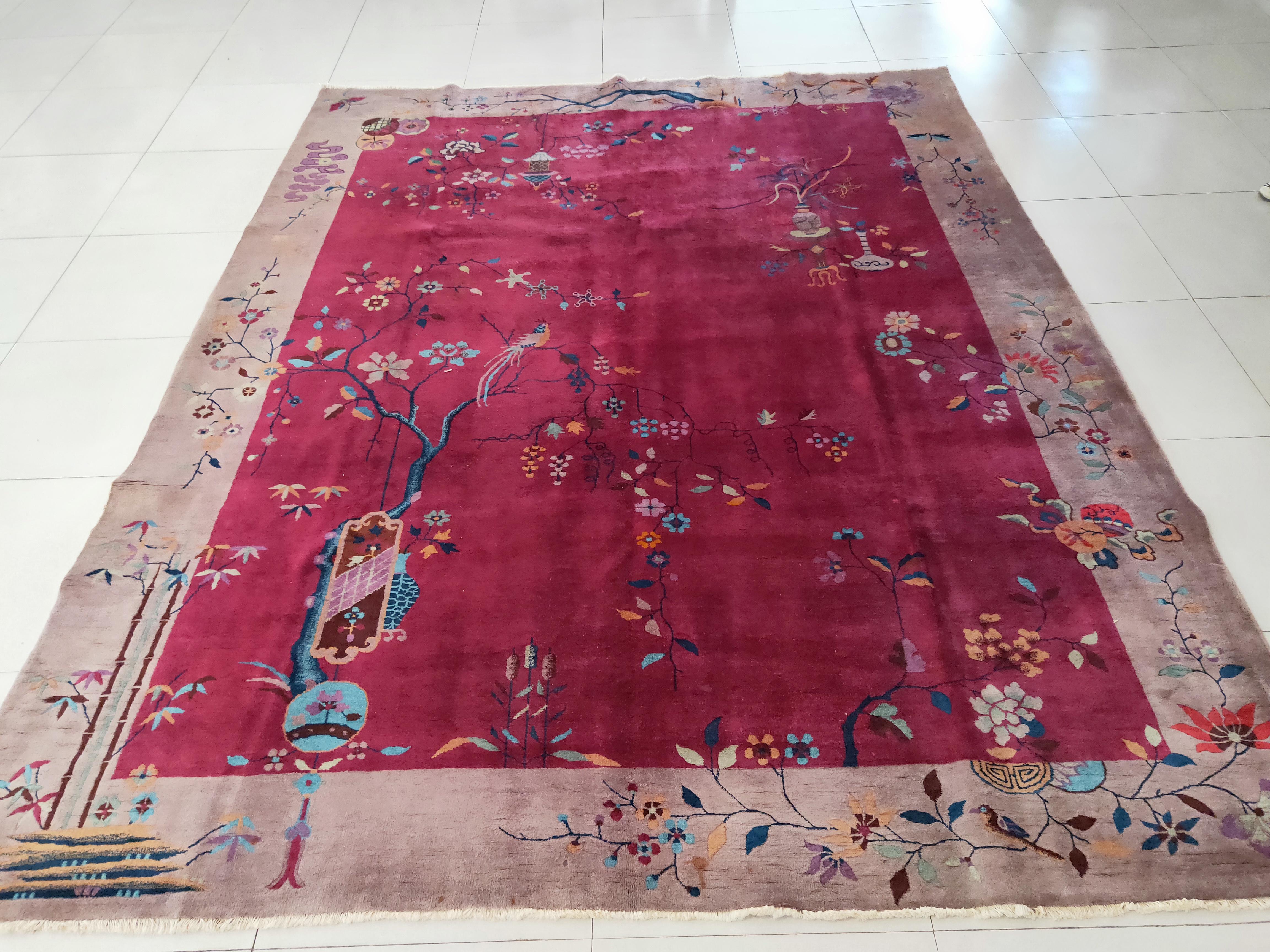 Wool 1920s Chinese Art Deco Carpet ( 9' x 11'6