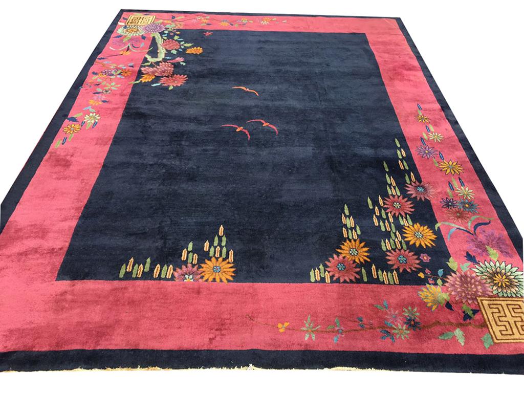 Hand-Knotted 1920s Chinese Art Deco Carpet ( 9' x 11'8