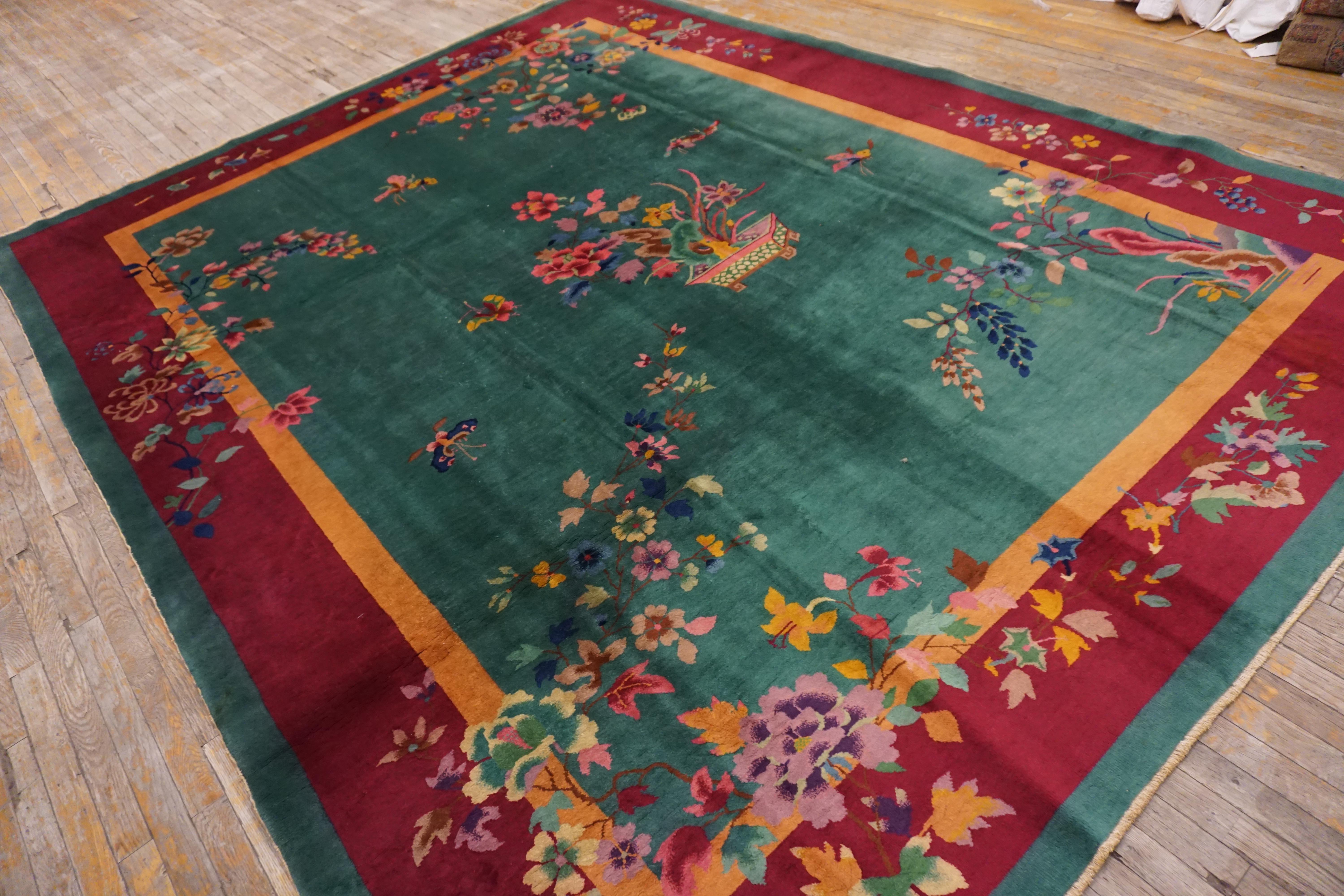 Noué à la main Tapis chinois Art Déco des années 1920 ( 9' x 11'8