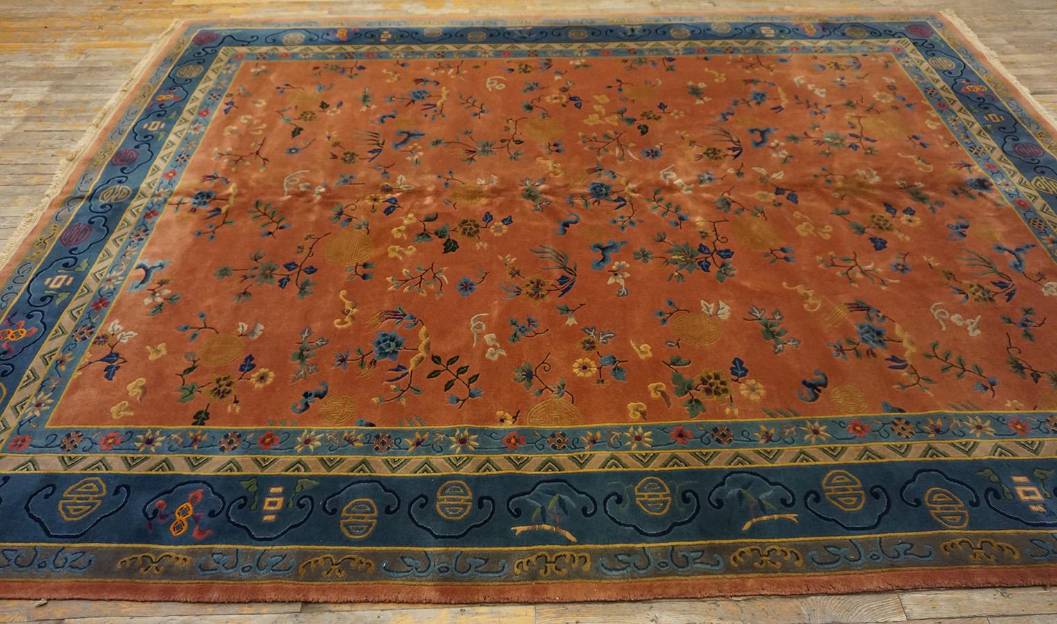 Hand-Knotted 1920s Chinese Art Deco Carpet 9' x 12' For Sale