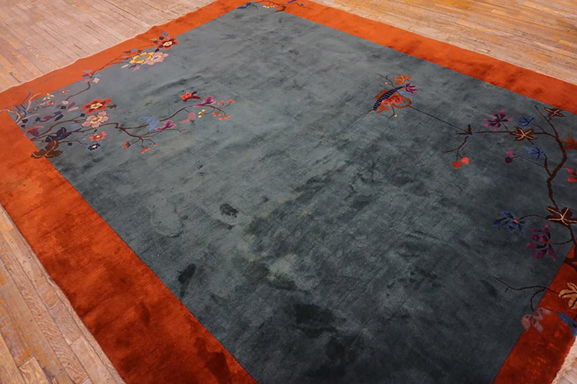 Hand-Knotted 1920s Chinese Art Deco Carpet 9' x11'  For Sale