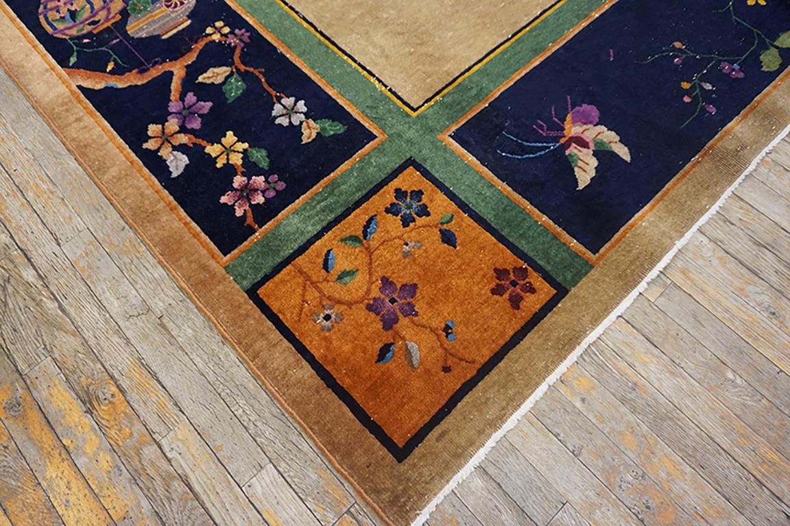 Hand-Knotted 1920s Chinese Art Deco Carpet 9'0
