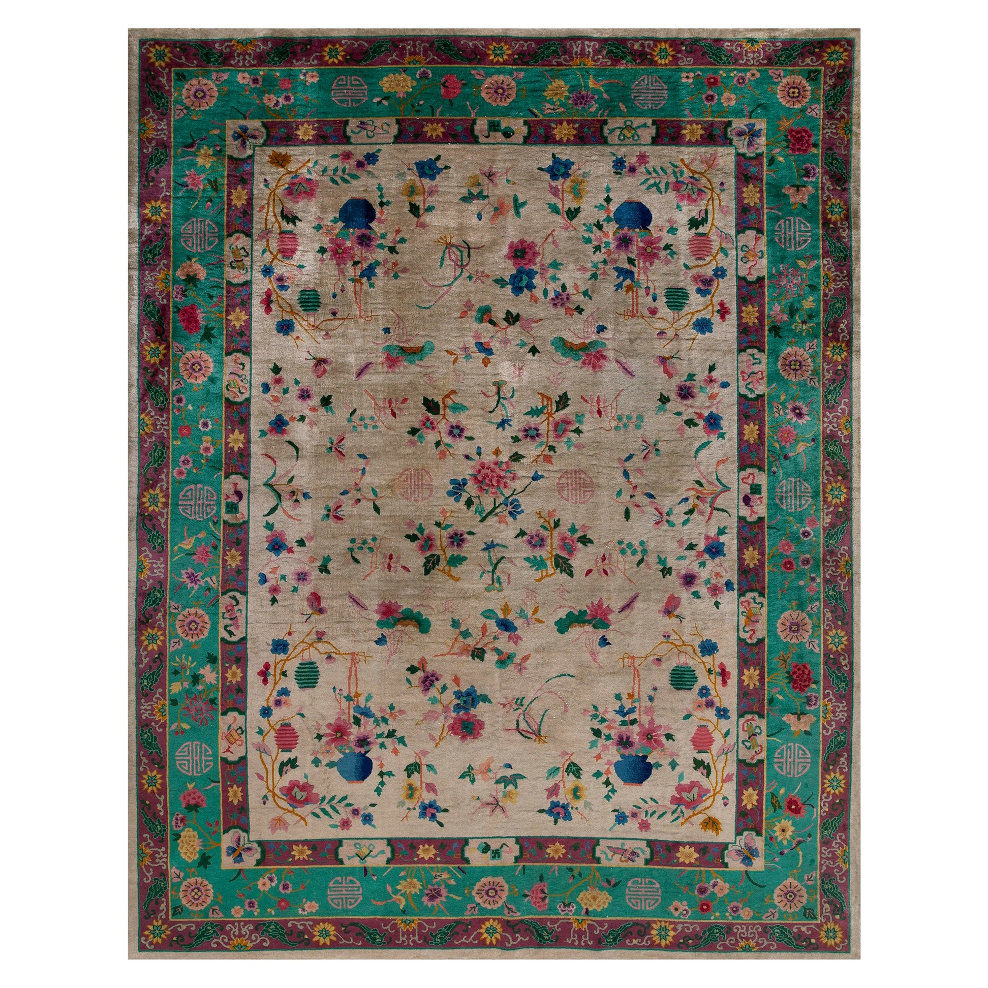 Tappeto Art Deco cinese degli anni '20 ( 9'2" x 11'7" - 280 x 353 ) in vendita